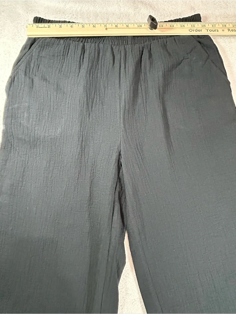 Hurley Women's Pants Wide Leg Gauze Cotton Black Large Elastic Waist Resortwear